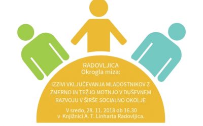 RADOVLJICA_Vabljeni na okroglo mizo: “Izzivi vključevanja mladostnikov z zmerno in težjo motnjo v duševnem razvoju v širše socialno okolje”